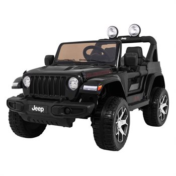 #2 - Jeep Wrangler Rubicon sort med 4 x 12V motor, lædersæde og gummihjul.